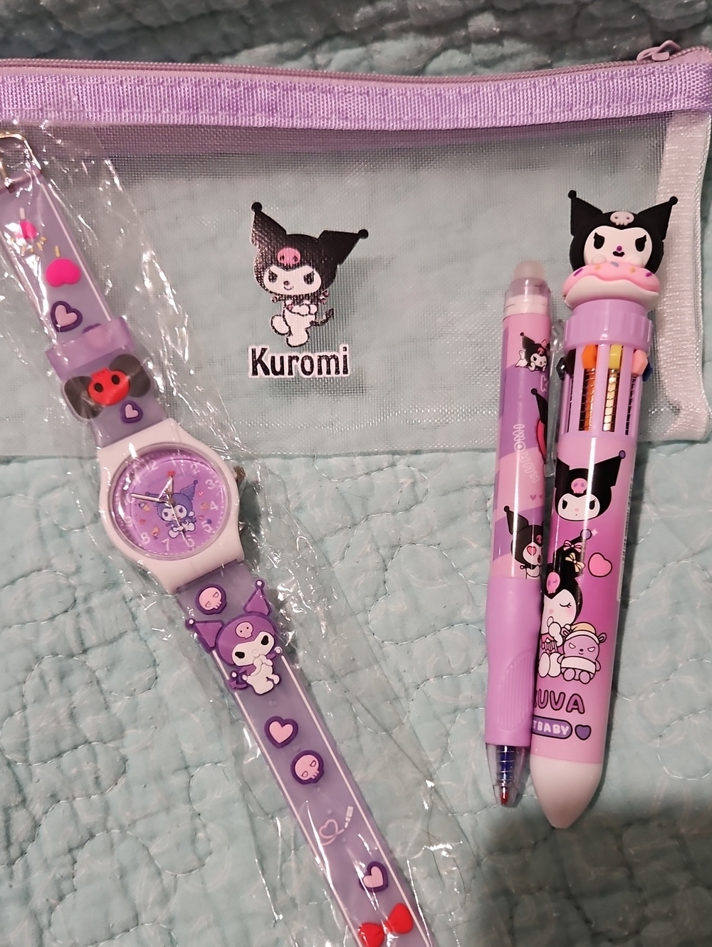 Kuromi Purple Watch and Multi-Color Pen Set